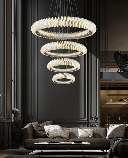 Extra Large Multi-layers Rings Crystal Chandelier Modern Art Waves Creative Pendant Light For High-ciling Foyer/Hallway/Staircase - Richardrider