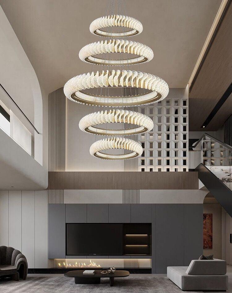 Extra Large Multi-layers Rings Crystal Chandelier Modern Art Waves Creative Pendant Light For High-ciling Foyer/Hallway/Staircase - Richardrider