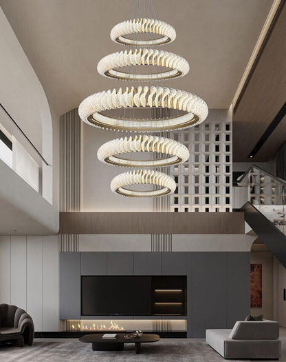 Extra Large Multi-layers Rings Crystal Chandelier Modern Art Waves Creative Pendant Light For High-ciling Foyer/Hallway/Staircase - Richardrider
