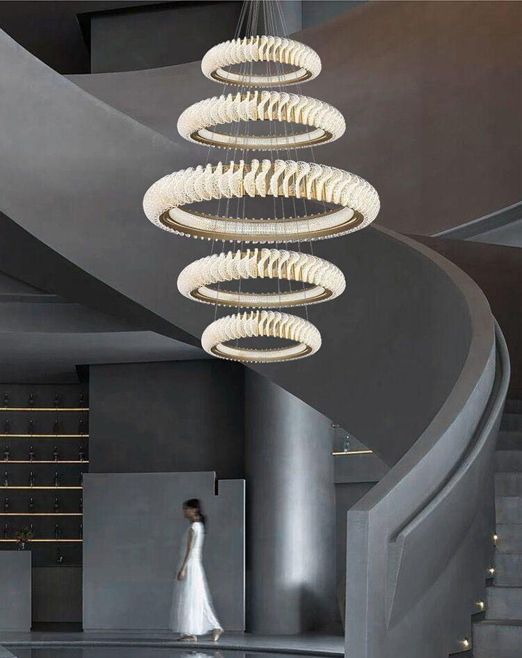 Extra Large Multi-layers Rings Crystal Chandelier Modern Art Waves Creative Pendant Light For High-ciling Foyer/Hallway/Staircase - Richardrider