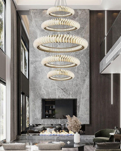 Extra Large Multi-layers Rings Crystal Chandelier Modern Art Waves Creative Pendant Light For High-ciling Foyer/Hallway/Staircase - Richardrider