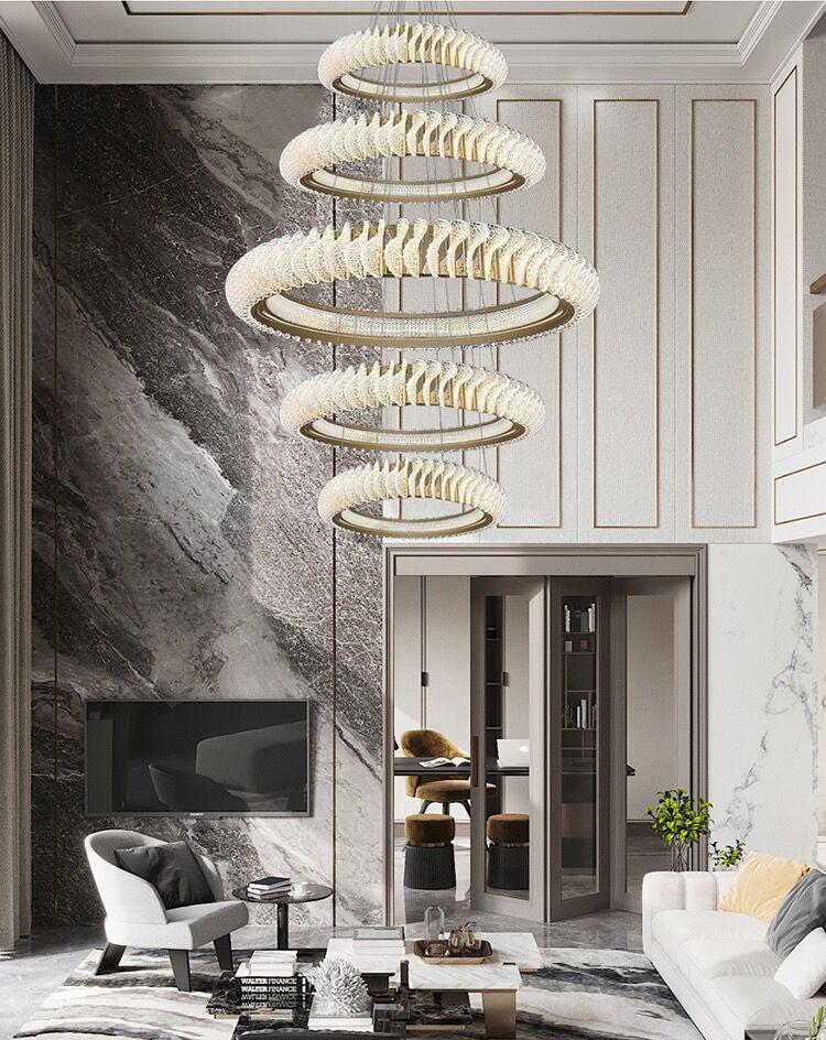 Extra Large Multi-layers Rings Crystal Chandelier Modern Art Waves Creative Pendant Light For High-ciling Foyer/Hallway/Staircase - Richardrider