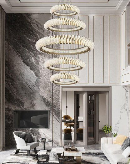 Extra Large Multi-layers Rings Crystal Chandelier Modern Art Waves Creative Pendant Light For High-ciling Foyer/Hallway/Staircase - Richardrider