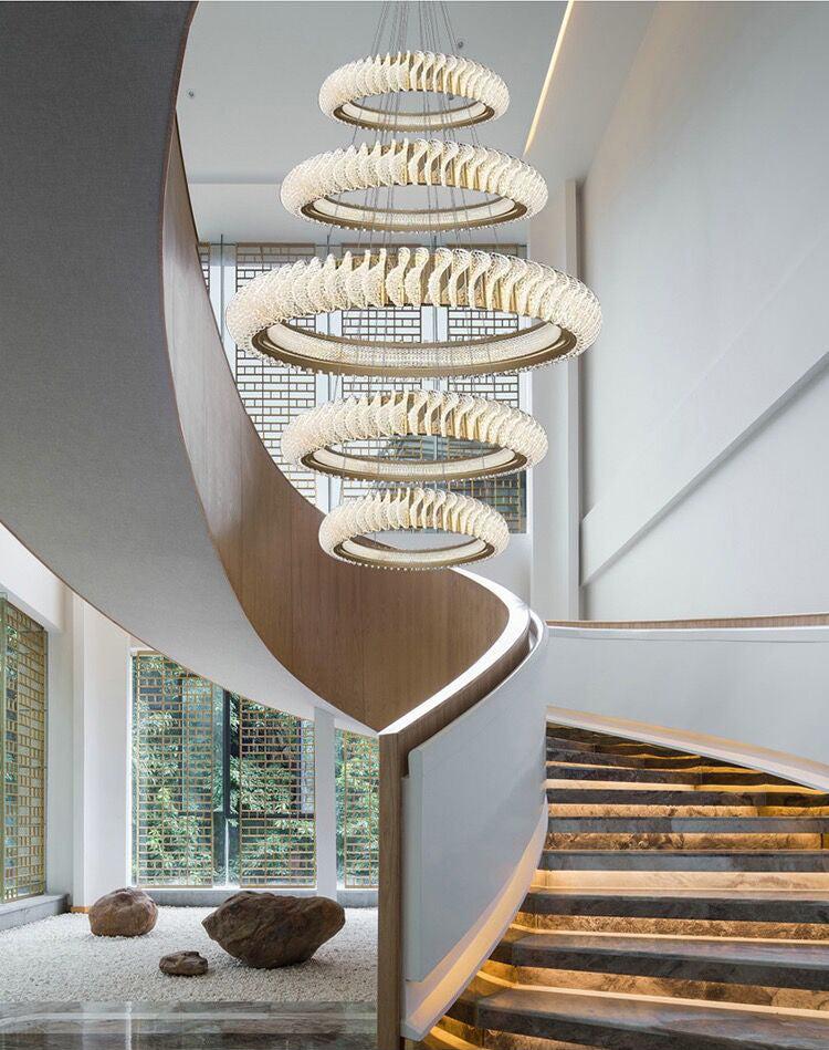 Extra Large Multi-layers Rings Crystal Chandelier Modern Art Waves Creative Pendant Light For High-ciling Foyer/Hallway/Staircase - Richardrider