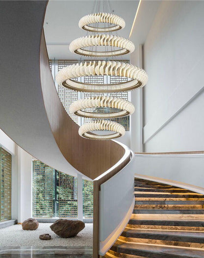 Extra Large Multi-layers Rings Crystal Chandelier Modern Art Waves Creative Pendant Light For High-ciling Foyer/Hallway/Staircase - Richardrider