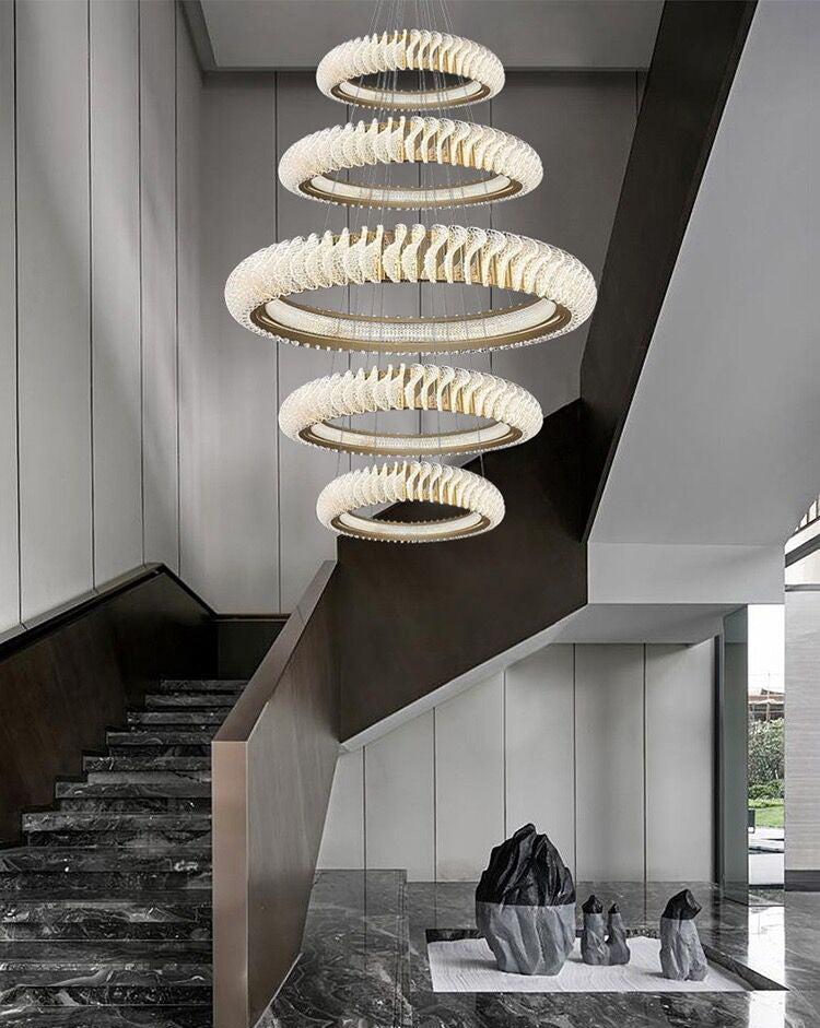 Extra Large Multi-layers Rings Crystal Chandelier Modern Art Waves Creative Pendant Light For High-ciling Foyer/Hallway/Staircase - Richardrider