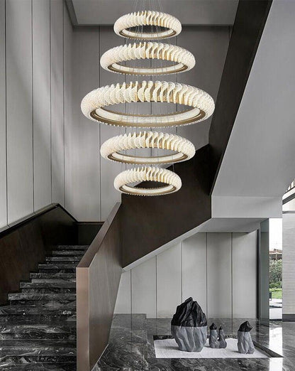 Extra Large Multi-layers Rings Crystal Chandelier Modern Art Waves Creative Pendant Light For High-ciling Foyer/Hallway/Staircase - Richardrider