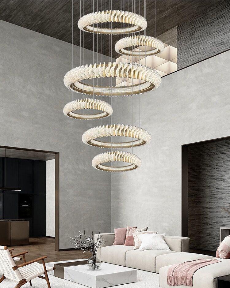 Extra Large Multi-layers Rings Crystal Chandelier Modern Art Waves Creative Pendant Light For High-ciling Foyer/Hallway/Staircase - Richardrider