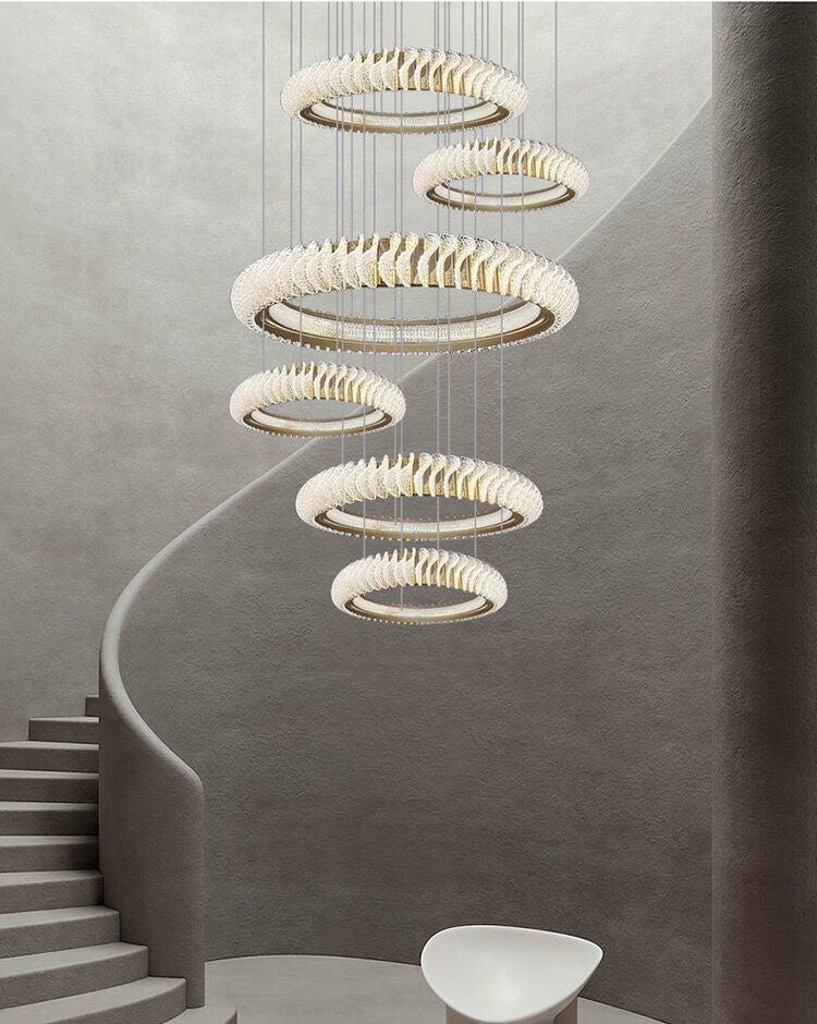 Extra Large Multi-layers Rings Crystal Chandelier Modern Art Waves Creative Pendant Light For High-ciling Foyer/Hallway/Staircase - Richardrider