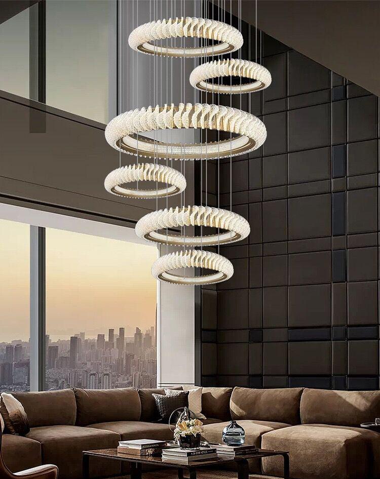 Extra Large Multi-layers Rings Crystal Chandelier Modern Art Waves Creative Pendant Light For High-ciling Foyer/Hallway/Staircase - Richardrider