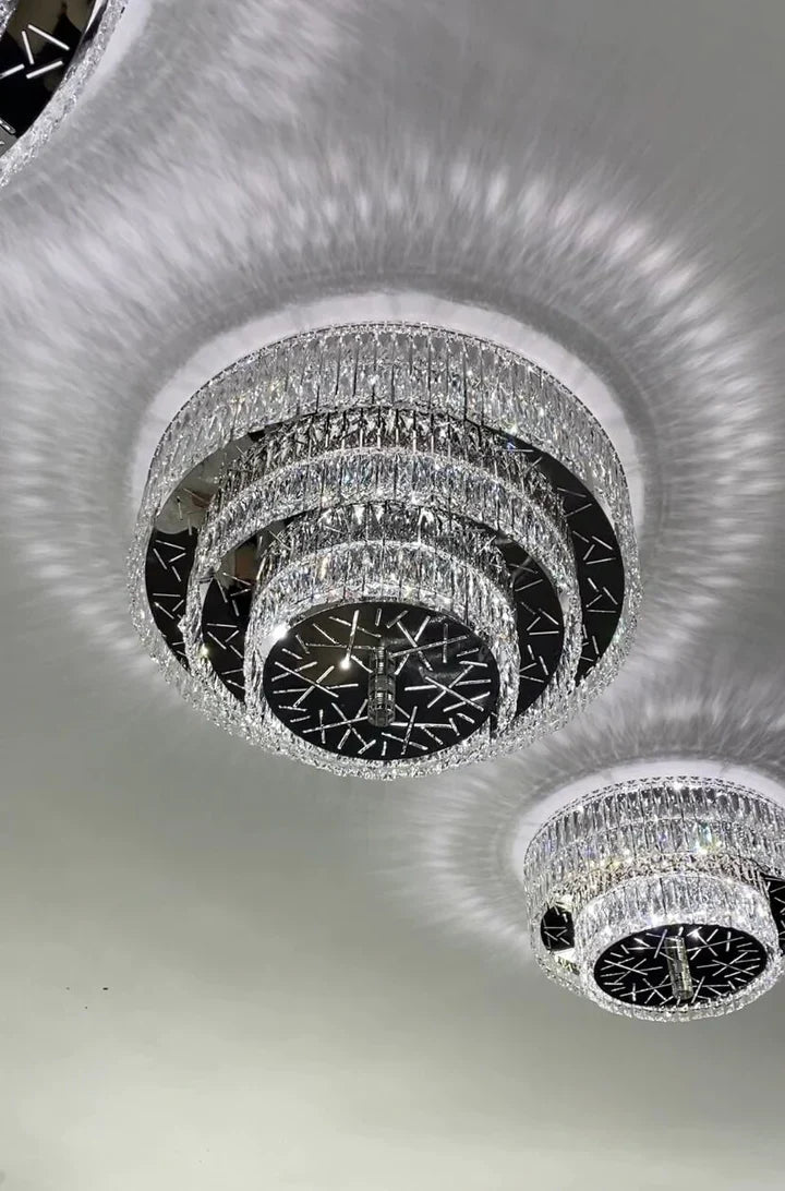 Oversized Modern Creative Flush Mount Round Multi-layers Crystal Pendant Chandelier for Living/Dining Room/Hallway