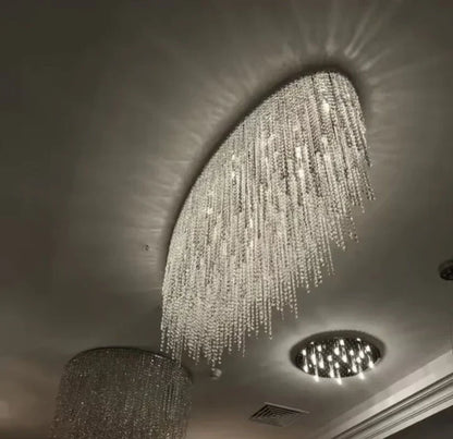 Modern Luxury Tassel Flush Mount Oval/Round Crystal Chandelier Set for Living Room/Bedroom/Dining Room
