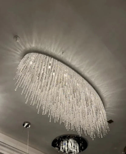 Modern Luxury Tassel Flush Mount Oval/Round Crystal Chandelier Set for Living Room/Bedroom/Dining Room