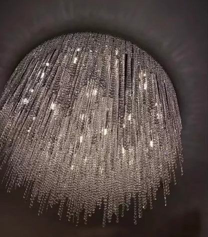 Modern Luxury Tassel Flush Mount Oval/Round Crystal Chandelier Set for Living Room/Bedroom/Dining Room