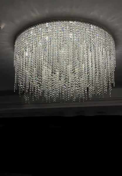 Modern Luxury Tassel Flush Mount Oval/Round Crystal Chandelier Set for Living Room/Bedroom/Dining Room