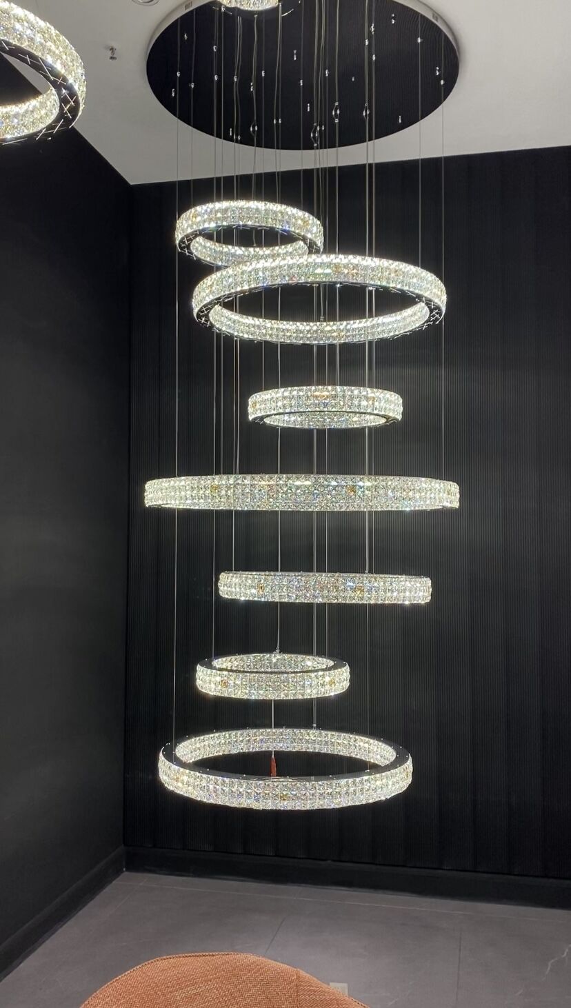 New Modern Light Luxury Oversized Multi-tiered Rings Crystal Chandelier for Staircase/Duplex/High-ceiling Space