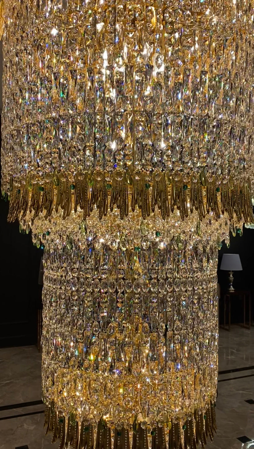 Oversized Luxury Gold Tiered Designer Crystal Chandelier For Large Hallway/Foyer/Entryway