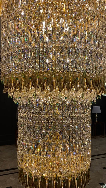 Oversized Luxury Gold Tiered Designer Crystal Chandelier For Large Hallway/Foyer/Entryway