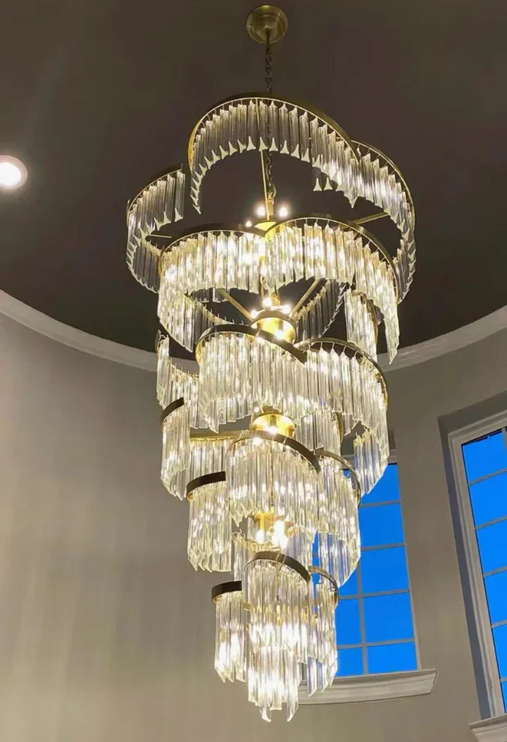 Oversized Modern Designer Creative Multi-tiered Luxury Spiral Crystal Chandelier For High-ceiling Foyer/Entryway/Hallway