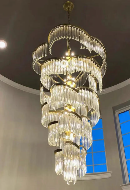 Oversized Modern Designer Creative Multi-tiered Luxury Spiral Crystal Chandelier For High-ceiling Foyer/Entryway/Hallway