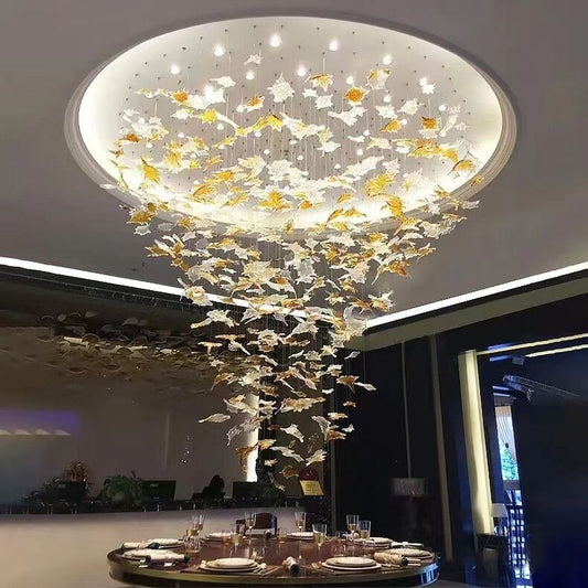 Oversized Art Design Autumn Maple Leaf Glass Chandelier for Dining Table/Hallway/Entryway Light Fixture