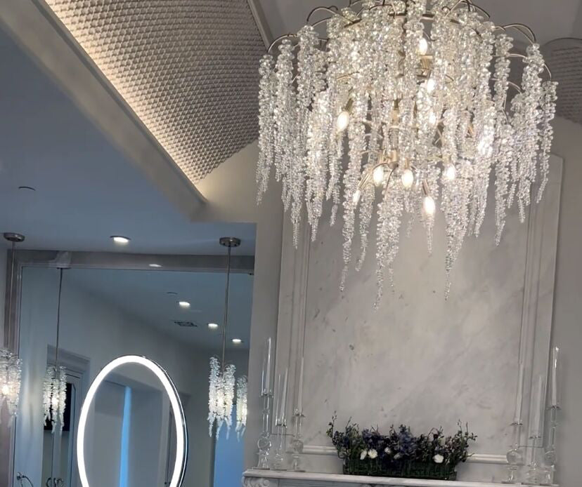 Light Luxury Silver Flower Branch Chandelier with Icicle Details for Bedroom Dining Room and Hallway - Richardrider