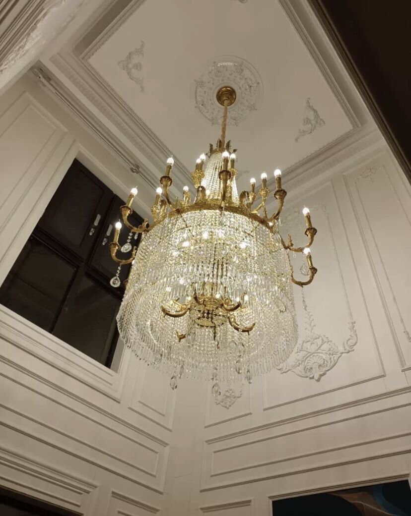 Stunning Oversized Luxury Golden Metal Candle Crystal Tassel Chandelier For High-ceiling Staircase/Entryway/Living/Meeting Room - Richardrider
