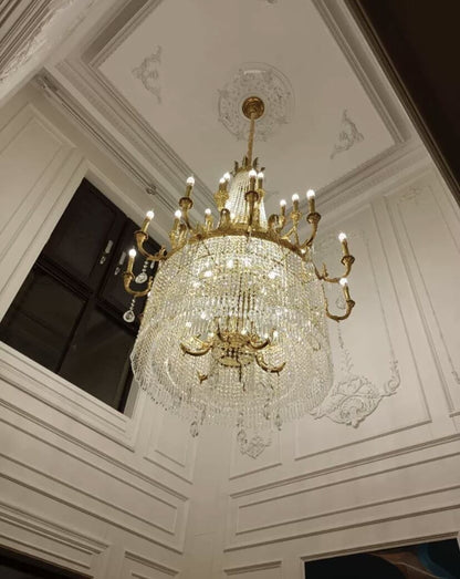 Stunning Oversized Luxury Golden Metal Candle Crystal Tassel Chandelier For High-ceiling Staircase/Entryway/Living/Meeting Room - Richardrider