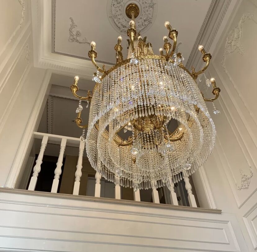 Stunning Oversized Luxury Golden Metal Candle Crystal Tassel Chandelier For High-ceiling Staircase/Entryway/Living/Meeting Room - Richardrider