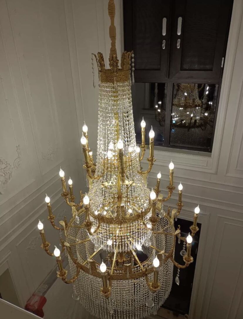 Stunning Oversized Luxury Golden Metal Candle Crystal Tassel Chandelier For High-ceiling Staircase/Entryway/Living/Meeting Room - Richardrider