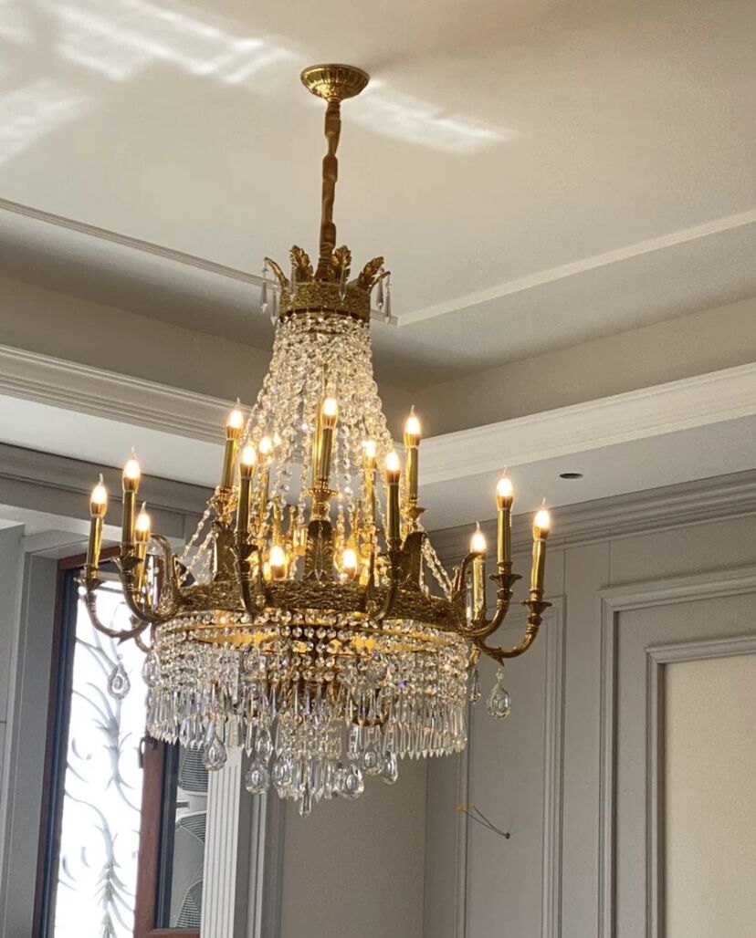 Stunning Oversized Luxury Golden Metal Candle Crystal Tassel Chandelier For High-ceiling Staircase/Entryway/Living/Meeting Room - Richardrider