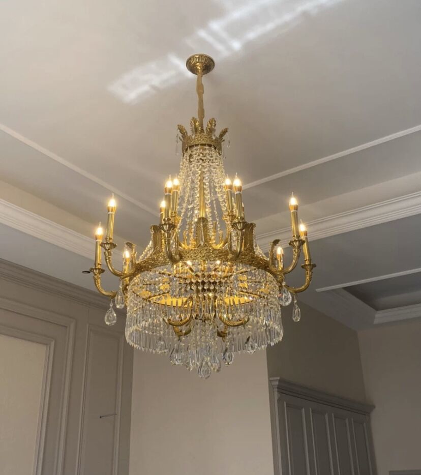 Stunning Oversized Luxury Golden Metal Candle Crystal Tassel Chandelier For High-ceiling Staircase/Entryway/Living/Meeting Room - Richardrider