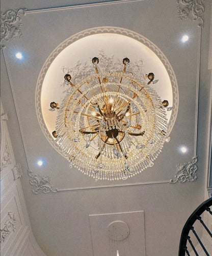 Stunning Oversized Luxury Golden Metal Candle Crystal Tassel Chandelier For High-ceiling Staircase/Entryway/Living/Meeting Room - Richardrider