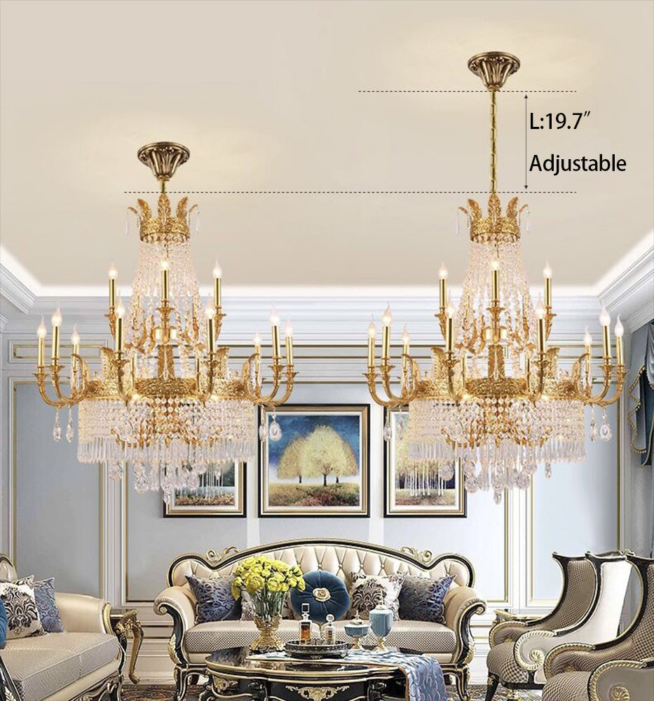 Stunning Oversized Luxury Golden Metal Candle Crystal Tassel Chandelier For High-ceiling Staircase/Entryway/Living/Meeting Room - Richardrider