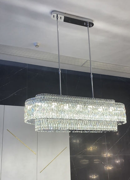 Stunning Modern Rectangle Ceiling Light Crystal Chandelier for Dining Table/Coffee Table/Living Room/Bedroom