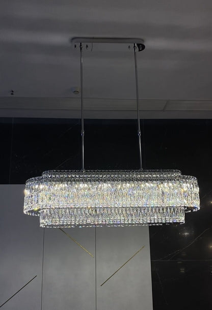 Stunning Modern Rectangle Ceiling Light Crystal Chandelier for Dining Table/Coffee Table/Living Room/Bedroom