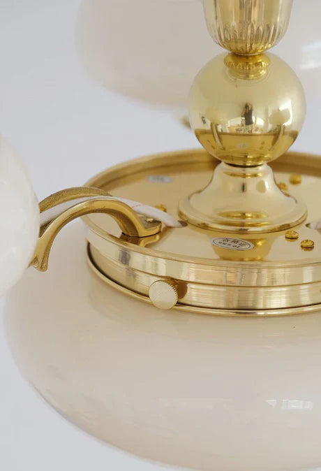 Mid-century Scandinavian American Vintage White Opal Brass Chandelier for Living Room/Bedroom