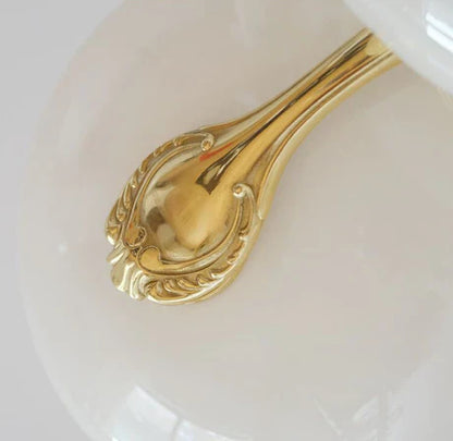 Mid-century Scandinavian American Vintage White Opal Brass Chandelier for Living Room/Bedroom