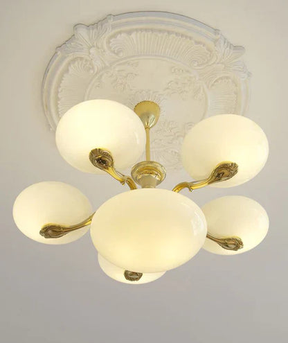 Mid-century Scandinavian American Vintage White Opal Brass Chandelier for Living Room/Bedroom