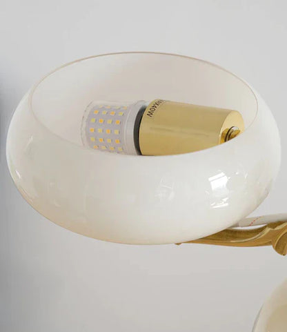 Mid-century Scandinavian American Vintage White Opal Brass Chandelier for Living Room/Bedroom