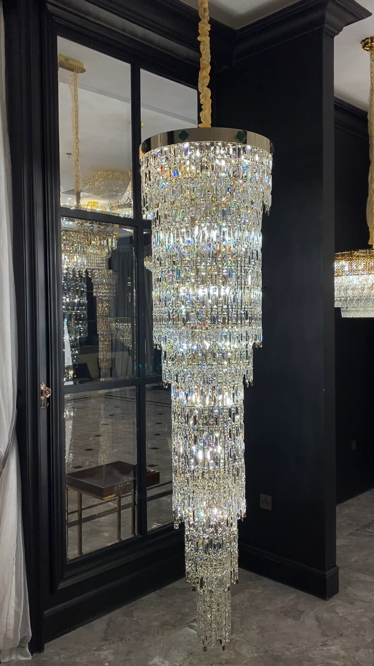 Luxury Modern Round Multi-layers Crystal Chandelier with Four Leaf Clover for Staircase/High-ceiling Space/ Foyer