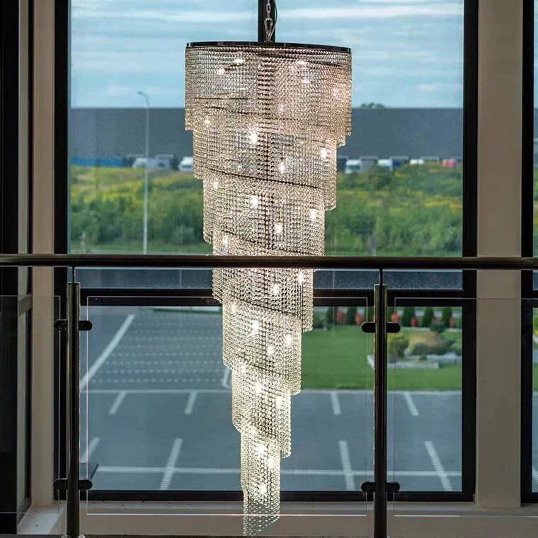 Extra Large Spiral Tiered Long Crystal Chandelier Luxury Crystal Tassel Light Fixture For Staircase/Entryway - Richardrider