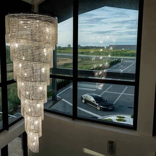 Extra Large Spiral Tiered Long Crystal Chandelier Luxury Crystal Tassel Light Fixture For Staircase/Entryway - Richardrider