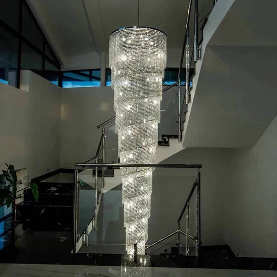 Extra Large Spiral Tiered Long Crystal Chandelier Luxury Crystal Tassel Light Fixture For Staircase/Entryway - Richardrider