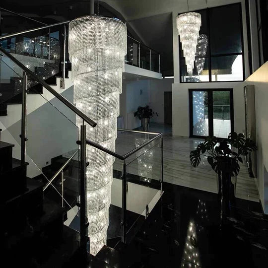 Extra Large Spiral Tiered Long Crystal Chandelier Luxury Crystal Tassel Light Fixture For Staircase/Entryway - Richardrider