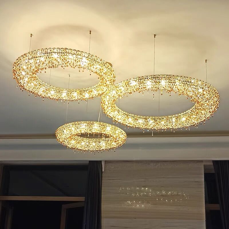 Unique Eccentric Circle Colorful Crystal Beads Chandelier Luxury Ceiling Lamp for Living/Dining Room