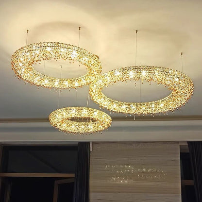 Unique Eccentric Circle Colorful Crystal Beads Chandelier Luxury Ceiling Lamp for Living/Dining Room