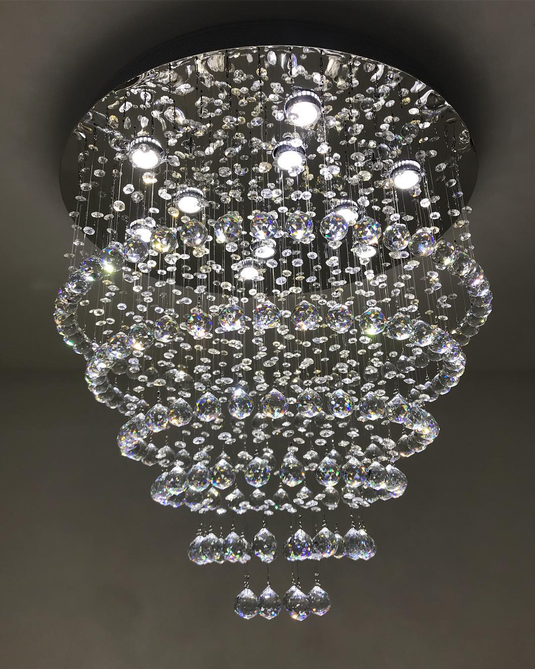 Modern Flush Mount Crystal Raindrop Chandelier for Living/Dining Room