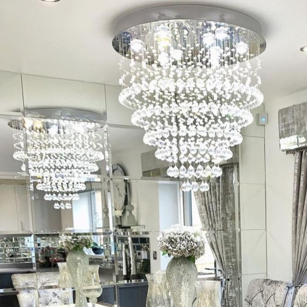 Modern Flush Mount Crystal Raindrop Chandelier for Living/Dining Room