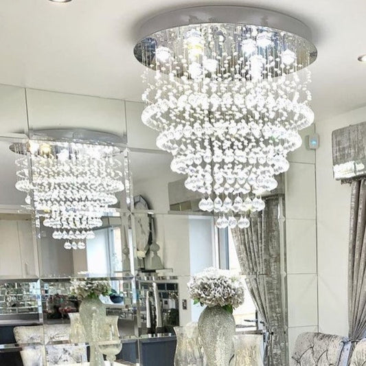 Modern Flush Mount Crystal Raindrop Chandelier for Living/Dining Room